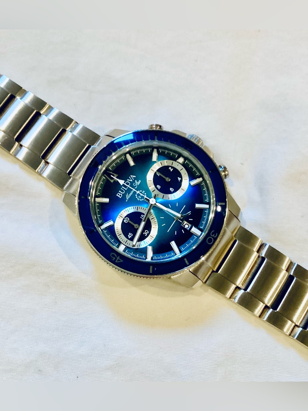Bulova Marine Star 96B380 Chronograph Blue Dial Men's Watch 45mm FULL-KIT - Picture 3 of 16